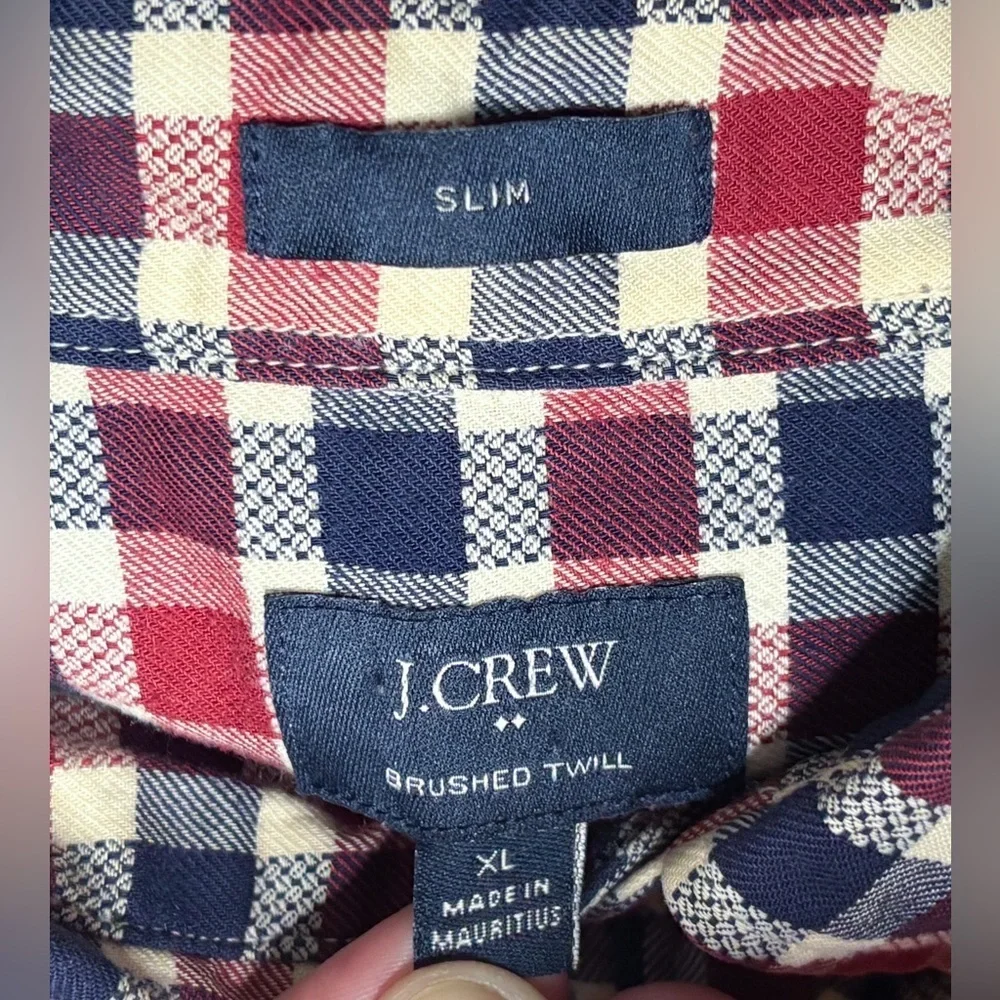 Mens J Crew Checkered Plaid Brushed Twill Shirt XL Slim Preppy Western Grunge